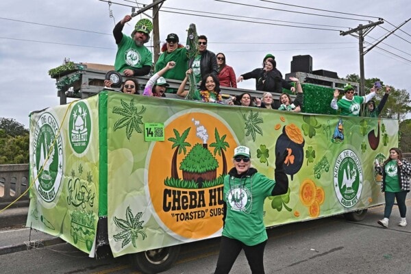 The Cheba Hut float rolls during the 2023 Wearin' of the Green parade