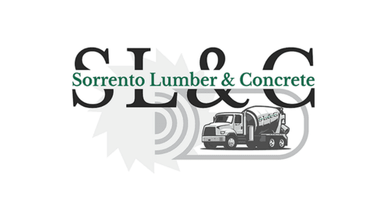 The logo of "Sorrento Lumber & Concrete" features the acronym "SL&C" and an illustration of a concrete truck, with a stylized saw blade in the background, embodying the essence of home construction and renovation projects.