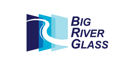 Big River Glass logo featuring stylized glass panels in gradient shades of blue and a white river design, with the company name in bold, blue text. Perfect for adding a touch of elegance to your home's decor.