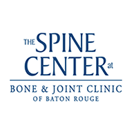 Logo for The Spine Center at Bone & Joint Clinic of Baton Rouge, featuring blue text on white, Official Partners branding.
