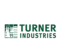 Turner Industries logo with green block graphic, company name in bold green letters, and Official Partners designation on a white background.